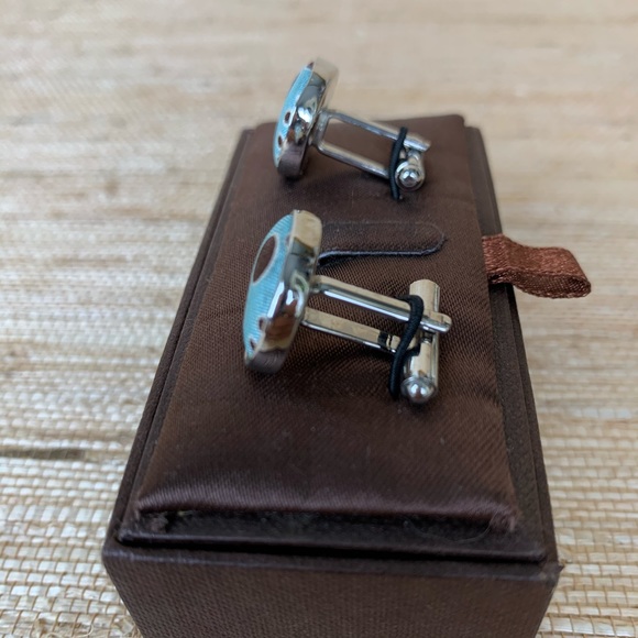 🍁Turquoise & Brown Dot Suburban Silk Cuff Links - Picture 3 of 3